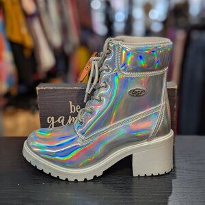 Lugz Iridescent Hologram Silver Combat Boot
